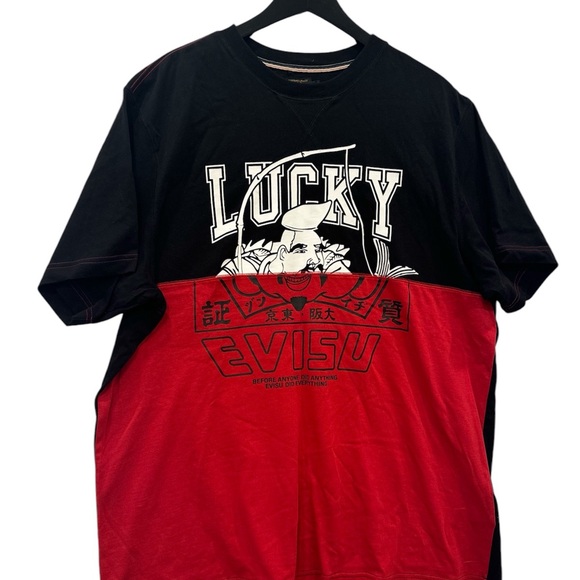 Evisu Lucky Black Graphic Red T-Shirt Size XXL - Picture 2 of 7